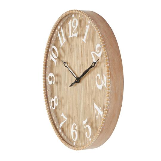 24" x 24" Light Brown Distressed Decorative Wall Clock with Beaded Frame